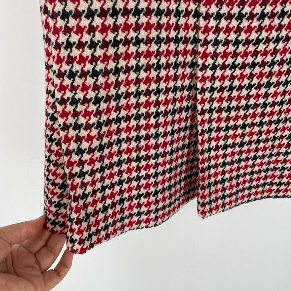 Talbots Vintage Black Red Houndstooth Pleated Hem Italian Stretch Wool Skirt 8 - Picture 5 of 10